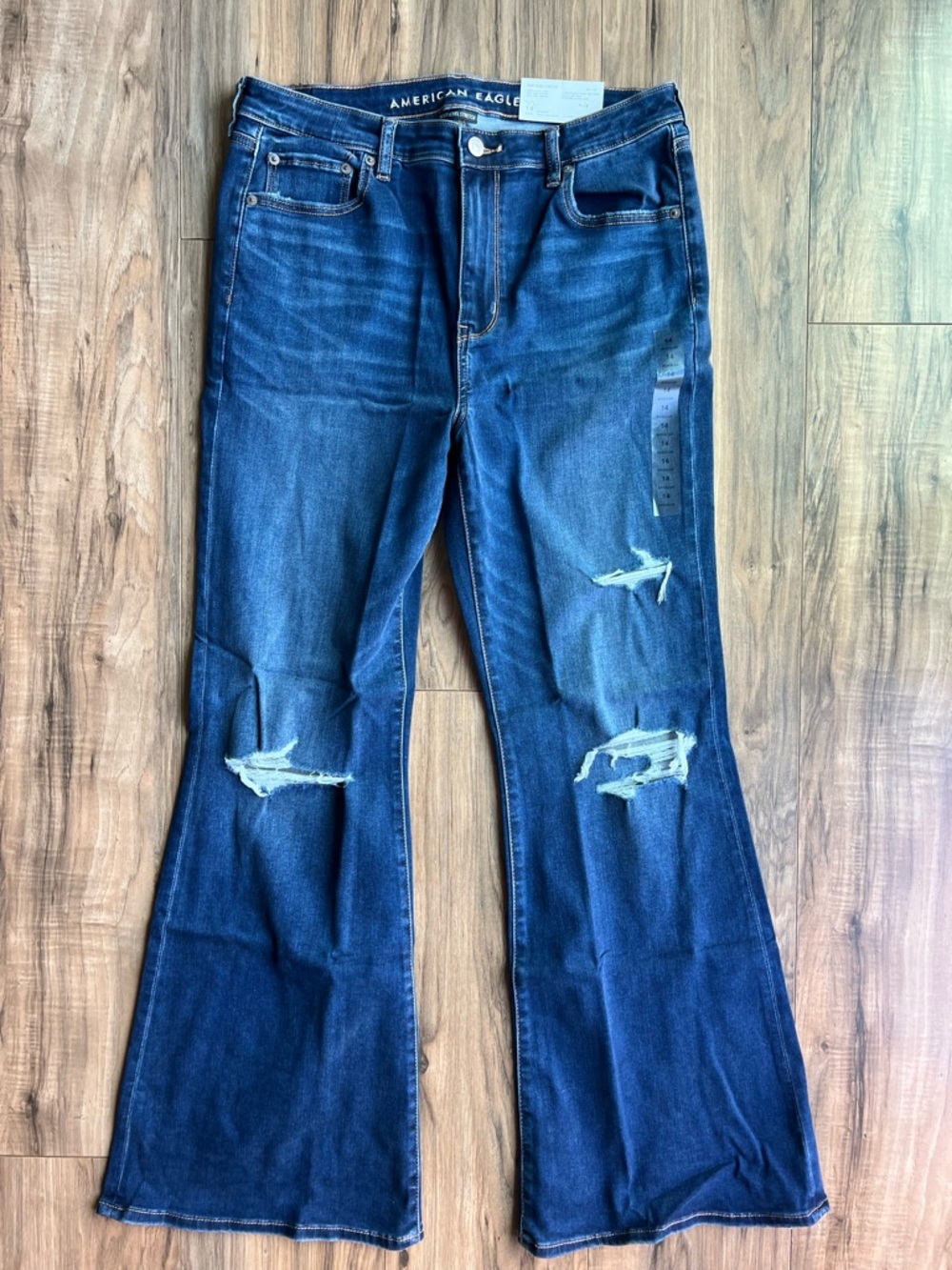 American Eagle Outfitters Dark Blue Distressed Flare Jeans